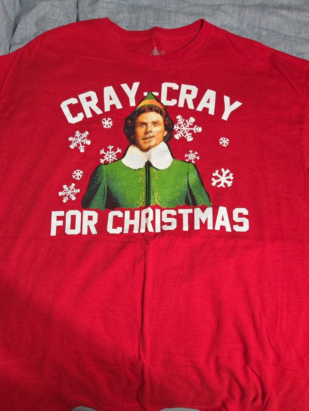 ELF Men's Red Graphic Crewneck Sweater with Green Elf Print